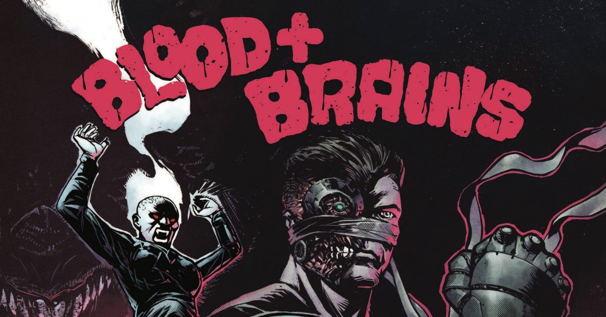 Logo for Blood + Brains comic book, written in blood!
